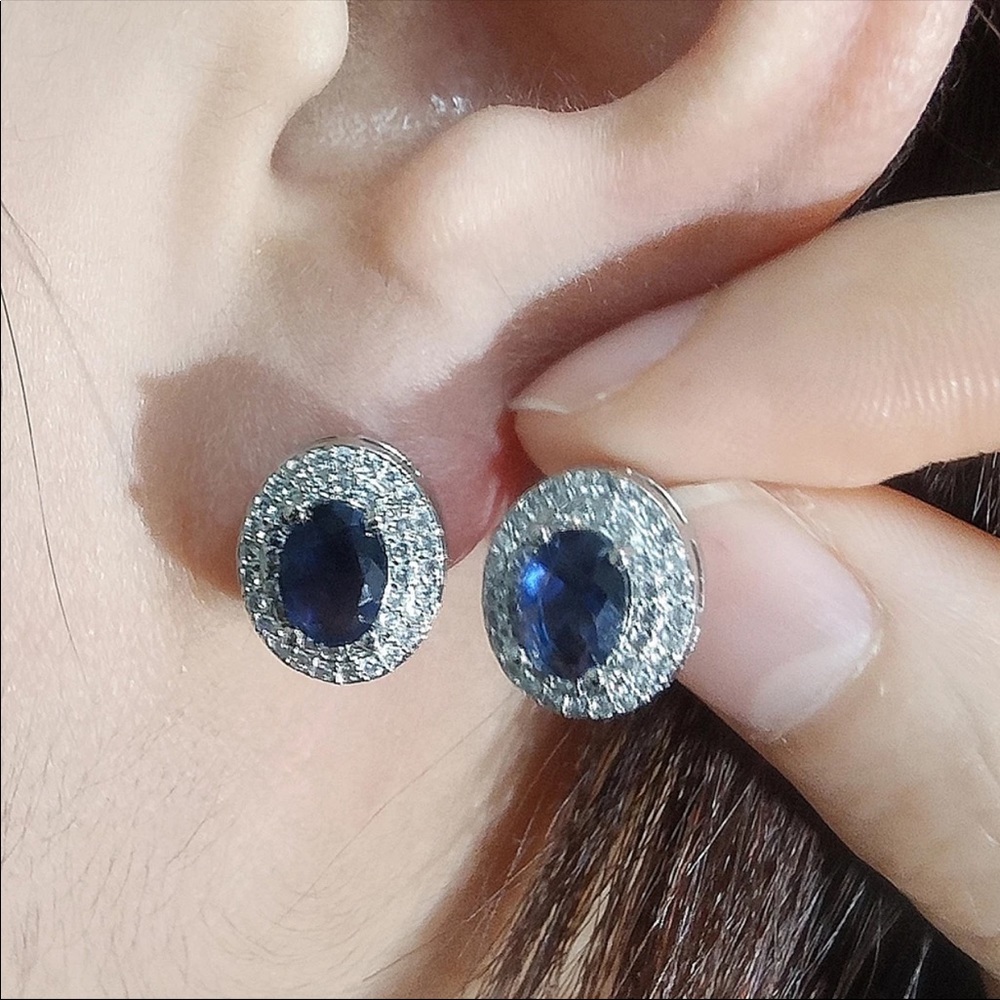 New Oval 925 Silver Party Wedding Sapphire Stud Earrings